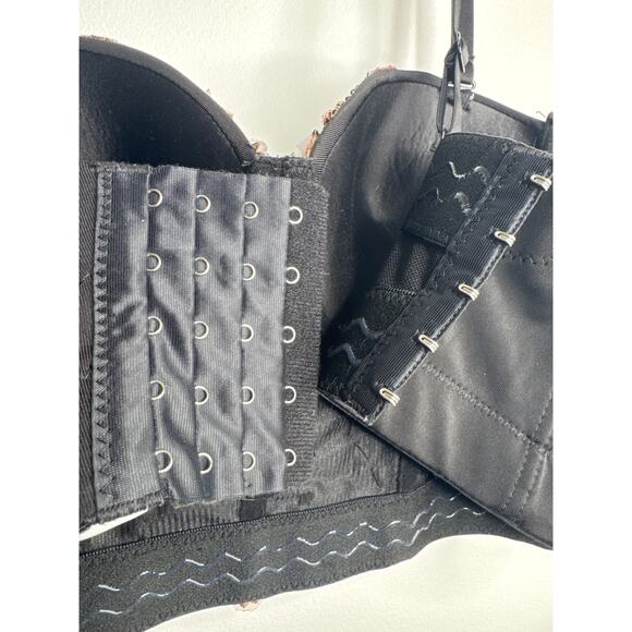 Beaded sequin 3D floral Crop bustier bra top gold black removable straps large - Picture 11 of 16